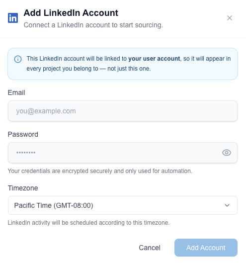 Add LinkedIn Account modal