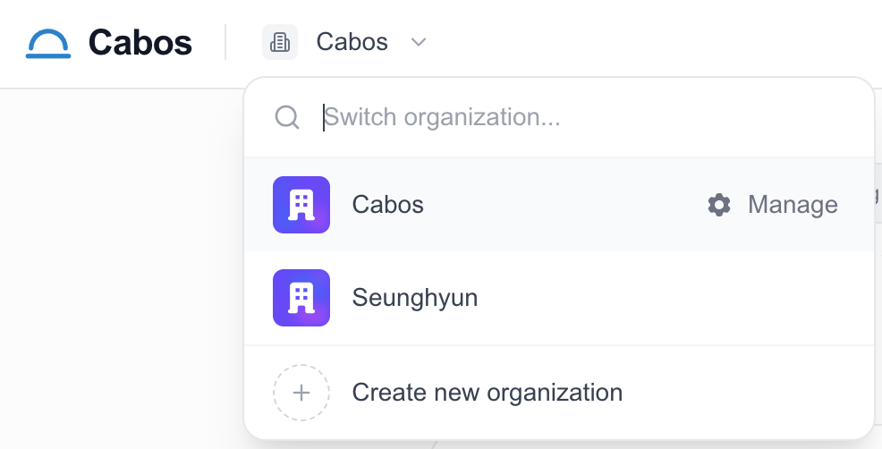 Organization picker in the header